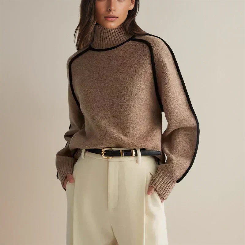 Pull élégant à détails contrastés – Marron