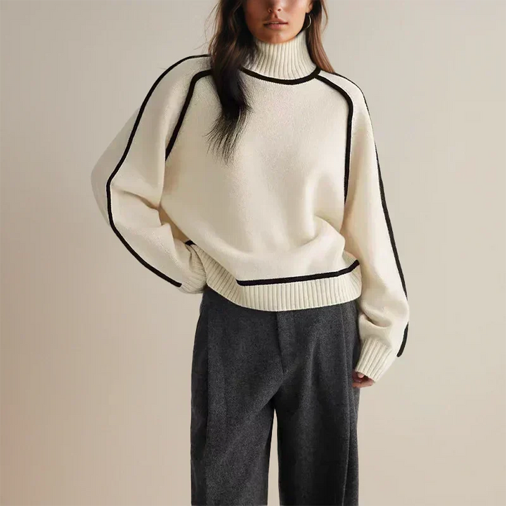 Pull élégant à détails contrastés – Blanc