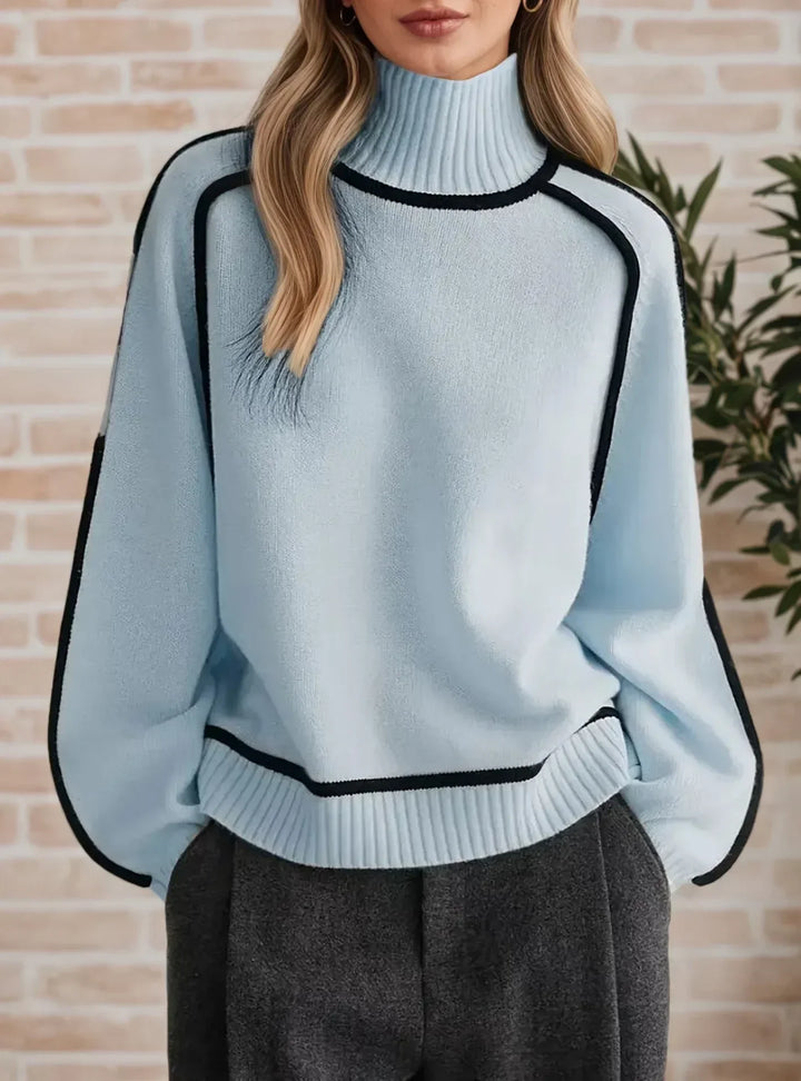Pull élégant à détails contrastés – Bleu