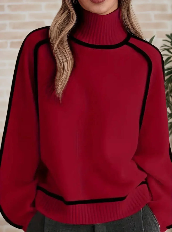 Pull élégant à détails contrastés – Rouge
