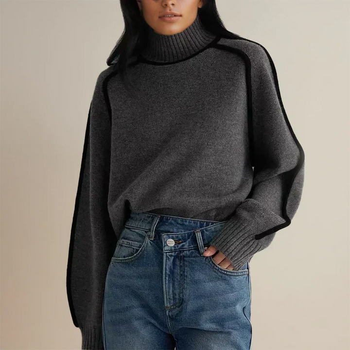 Pull élégant à détails contrastés – Gris