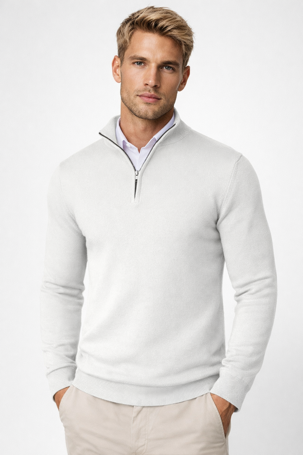 Pull Essentiel à Col Zippé – Blanc