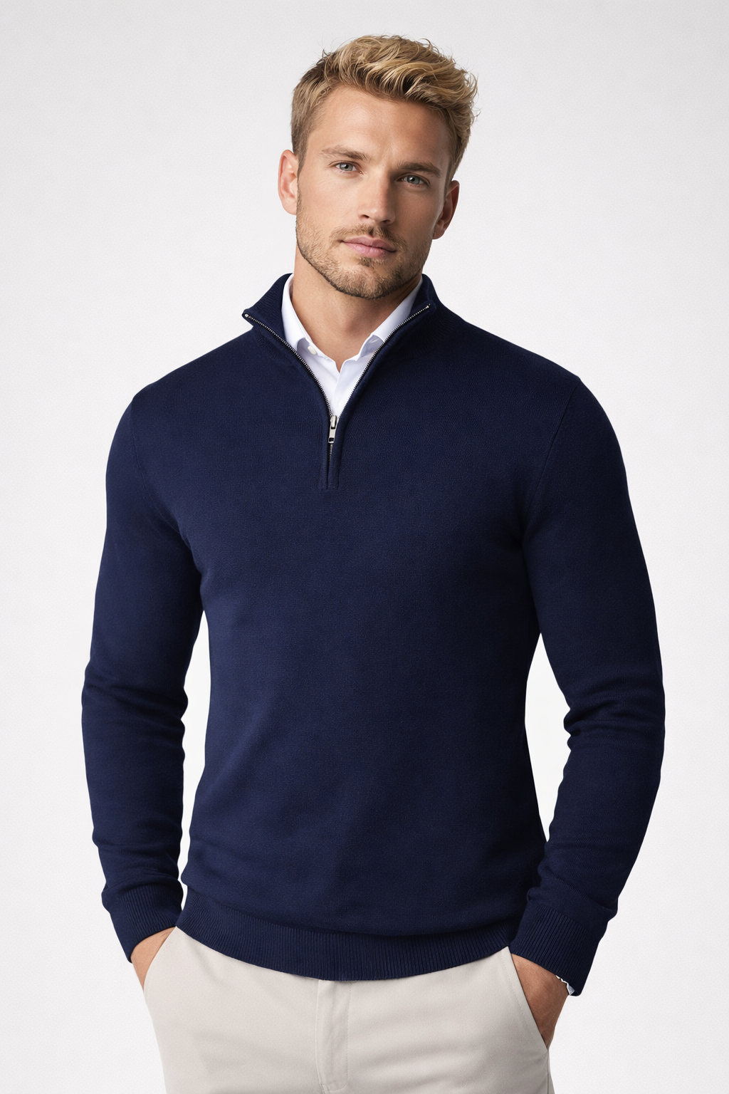 Pull Essentiel à Col Zippé – Bleu