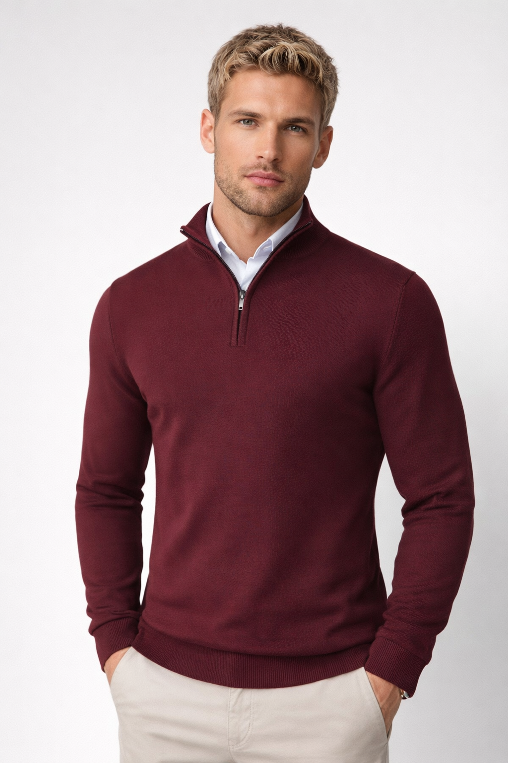 Pull Essentiel à Col Zippé – Rouge