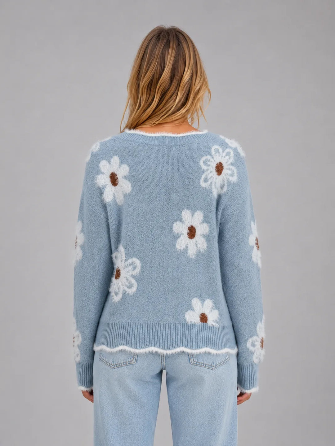 Pull Festonné à Fleurs