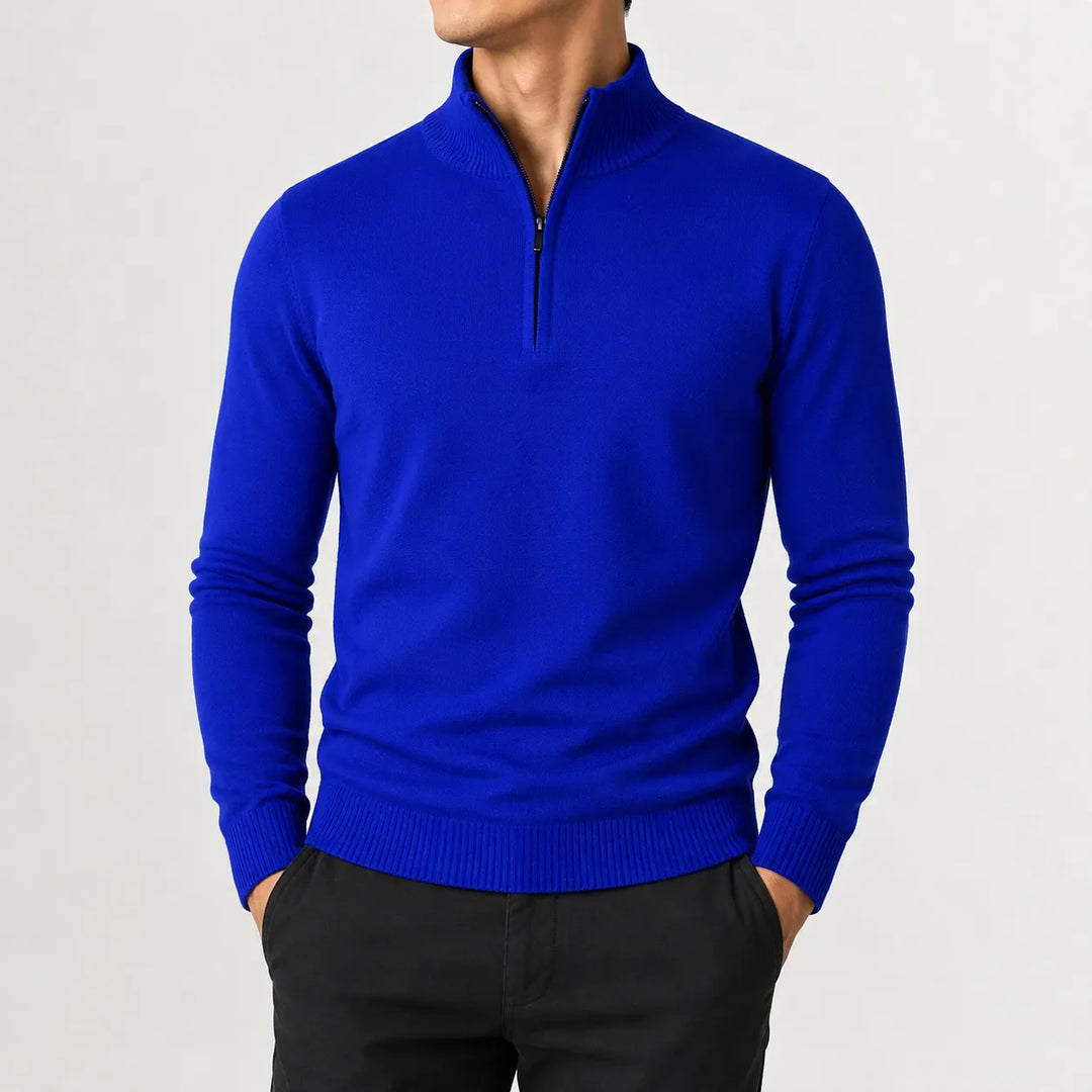 Pull Homme à Col Droit – Bleu Océan