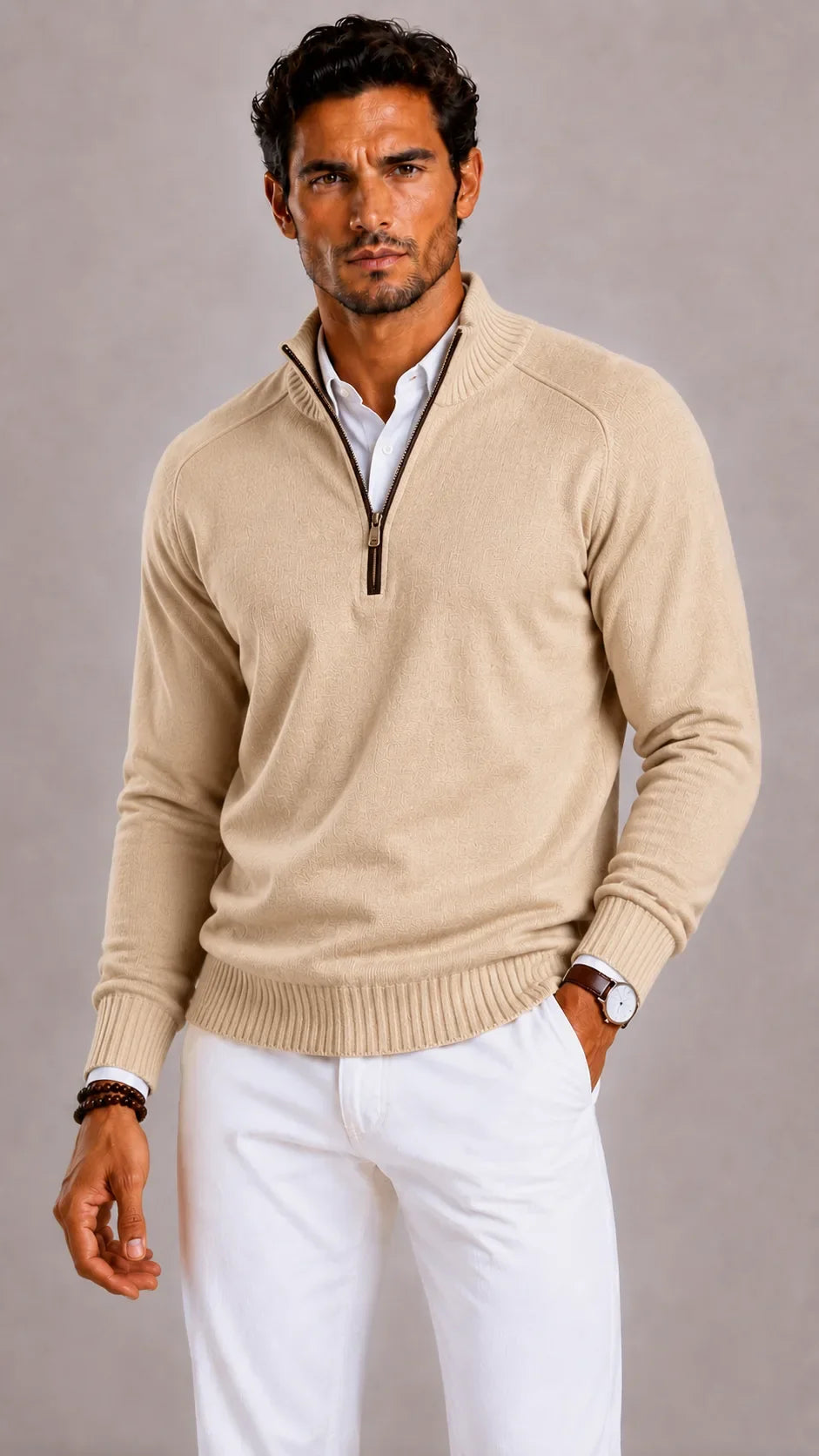 Pull Homme à Col Montant Zippé – Abricot