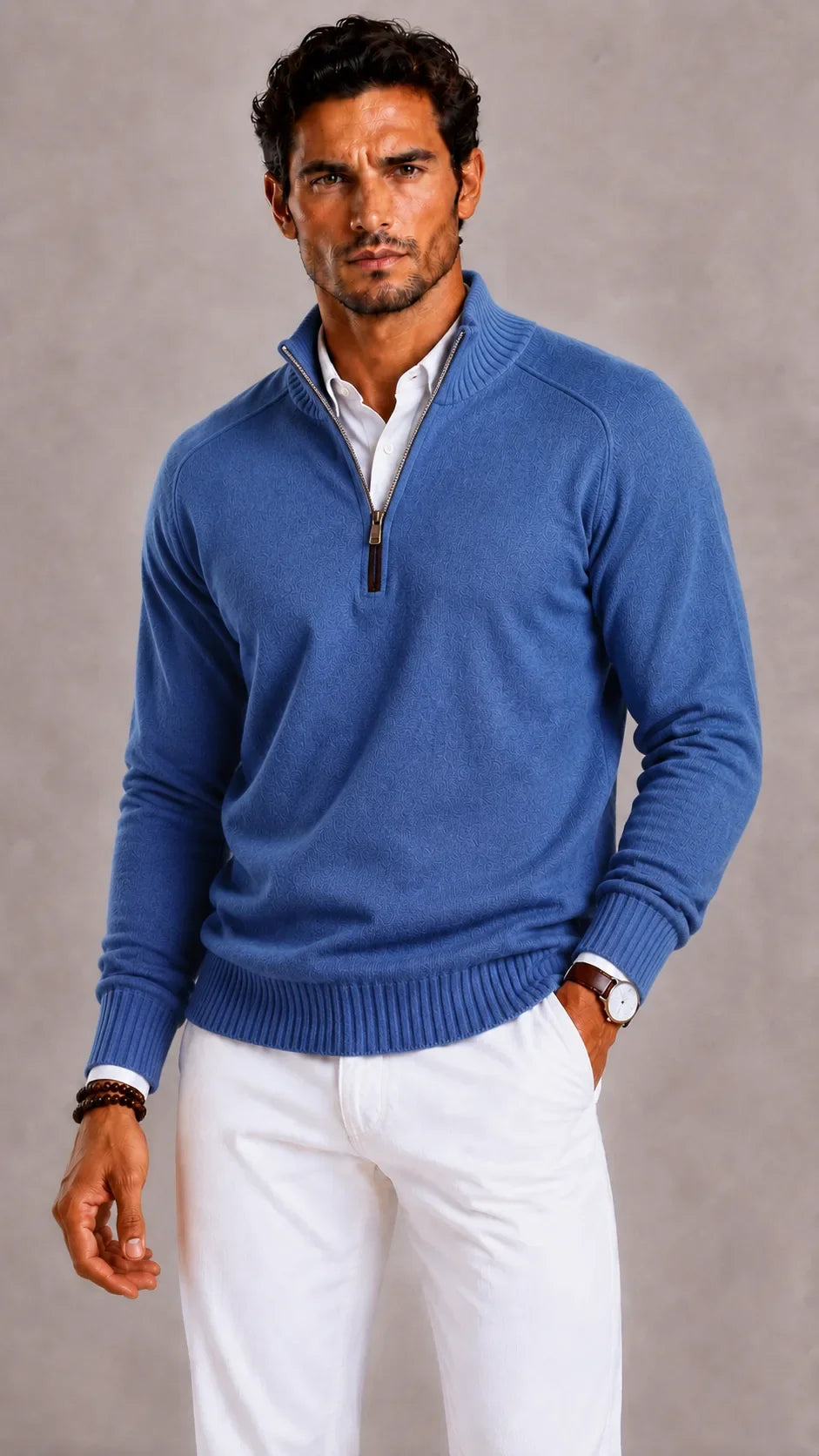 Pull Homme à Col Montant Zippé – Bleu