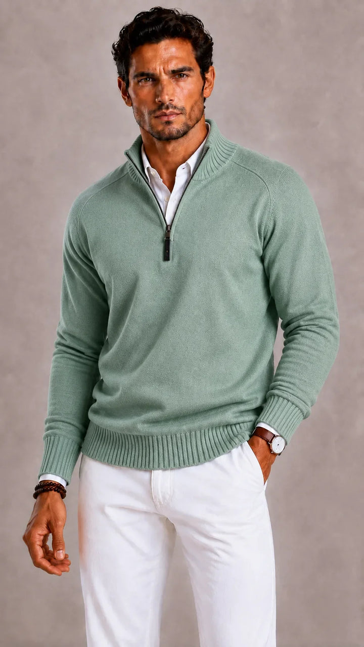 Pull Homme à Col Montant Zippé – Vert