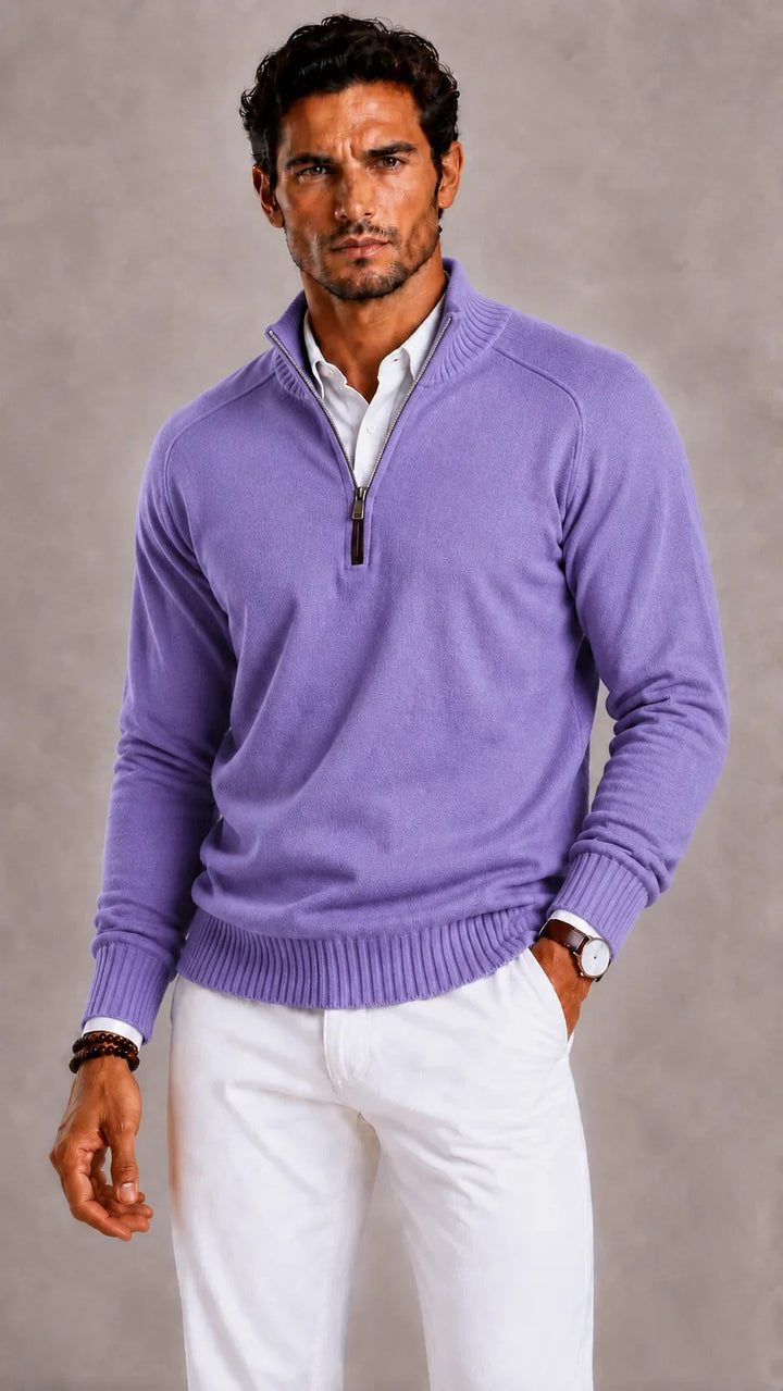 Pull Homme à Col Montant Zippé – Violet