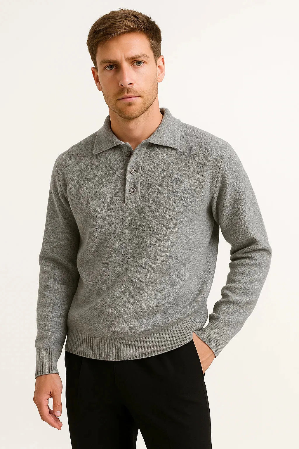 Pull Homme Col Boutonné – Gris