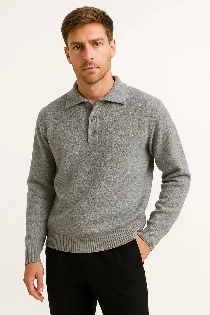 Pull Homme Col Boutonné – Gris