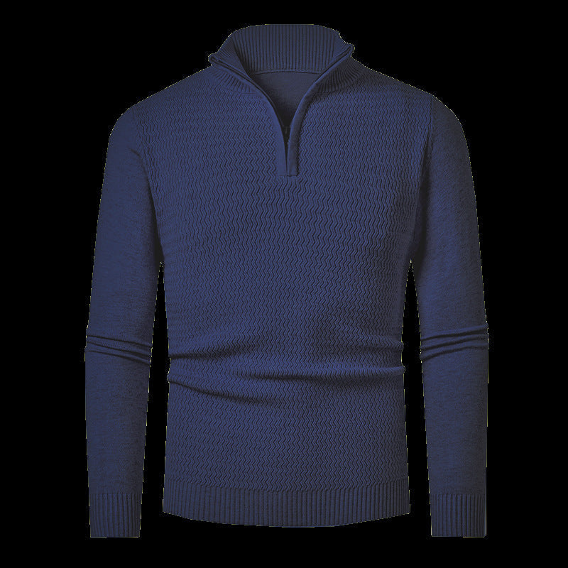 Pull Homme Col Zippé Structuré – Bleu Marine