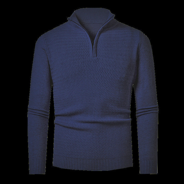 Pull Homme Col Zippé Structuré – Bleu Marine