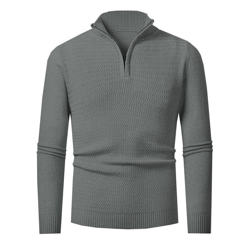 Pull Homme Col Zippé Structuré – Gris Foncé