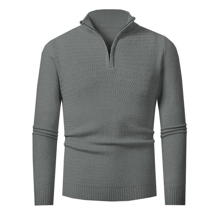 Pull Homme Col Zippé Structuré – Gris Foncé