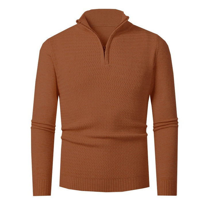 Pull Homme Col Zippé Structuré – Marron Clair