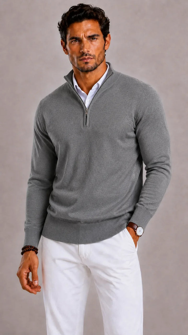 Pull Homme Élégant Col Zippé – Gris