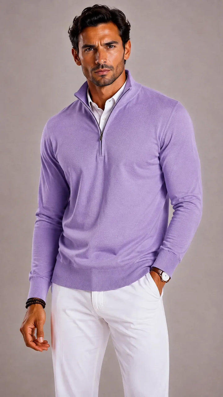 Pull Homme Élégant Col Zippé – Lilas