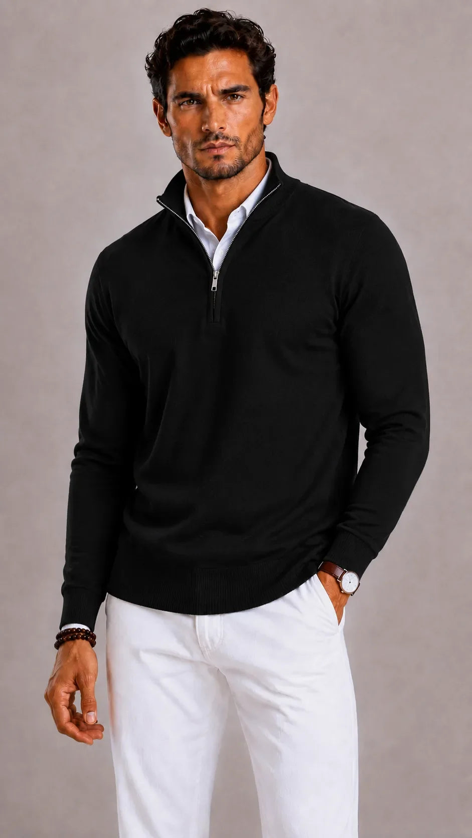 Pull Homme Élégant Col Zippé – Noir