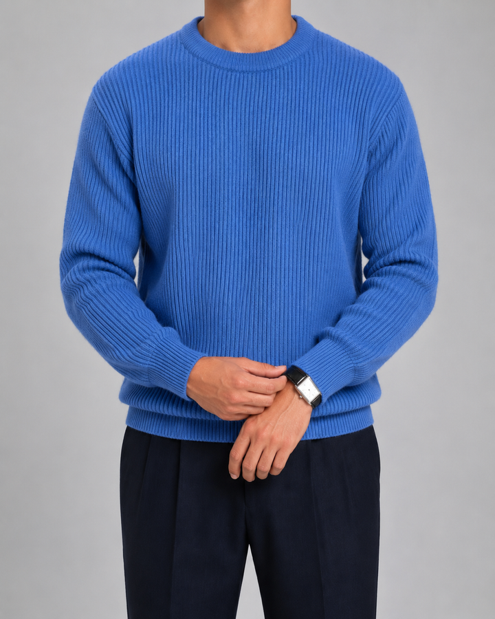 Pull Homme Texturé Col Rond – Bleu