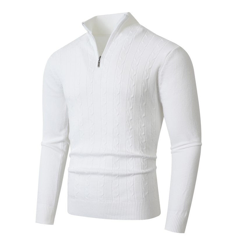 Pull Homme Texturé Col Zippé – Blanc