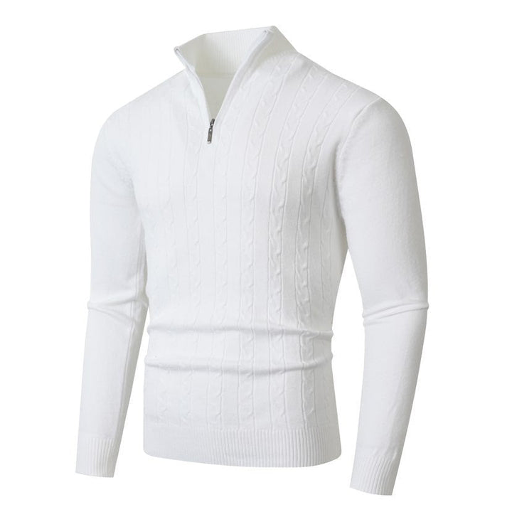 Pull Homme Texturé Col Zippé – Blanc
