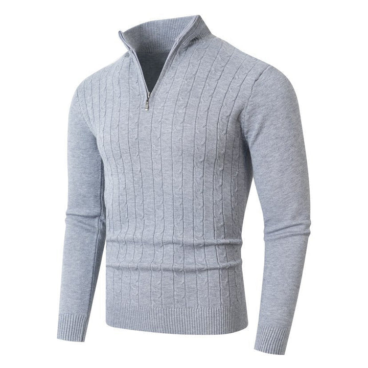 Pull Homme Texturé Col Zippé – Gris Clair