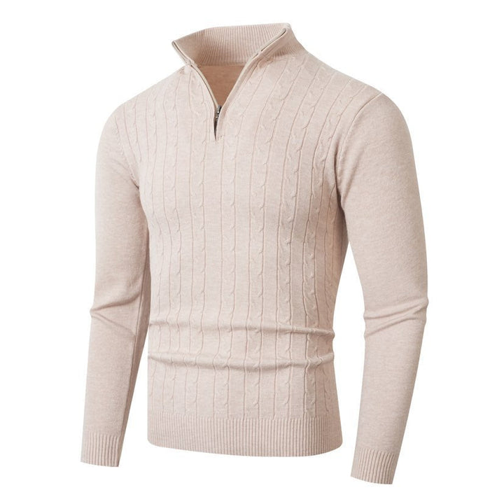 Pull Homme Texturé Col Zippé – Blanc Crème