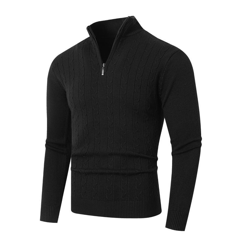 Pull Homme Texturé Col Zippé – Noir