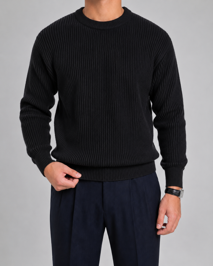 Pull Homme Texturé Col Rond – Noir