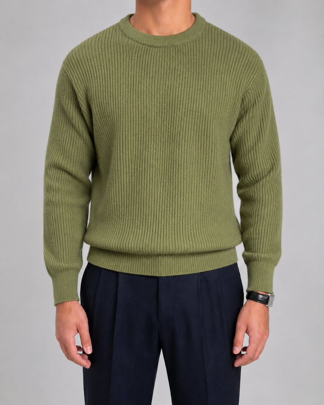 Pull Homme Texturé Col Rond – Vert
