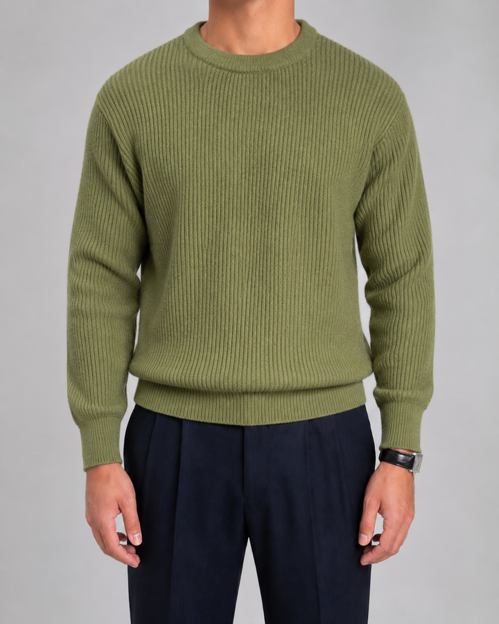 Pull Homme Texturé Col Rond – Vert