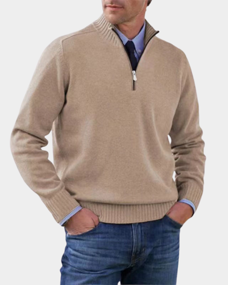 Pull Polyvalent à Col Zippé – Beige