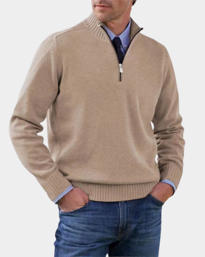 Pull Polyvalent à Col Zippé – Beige
