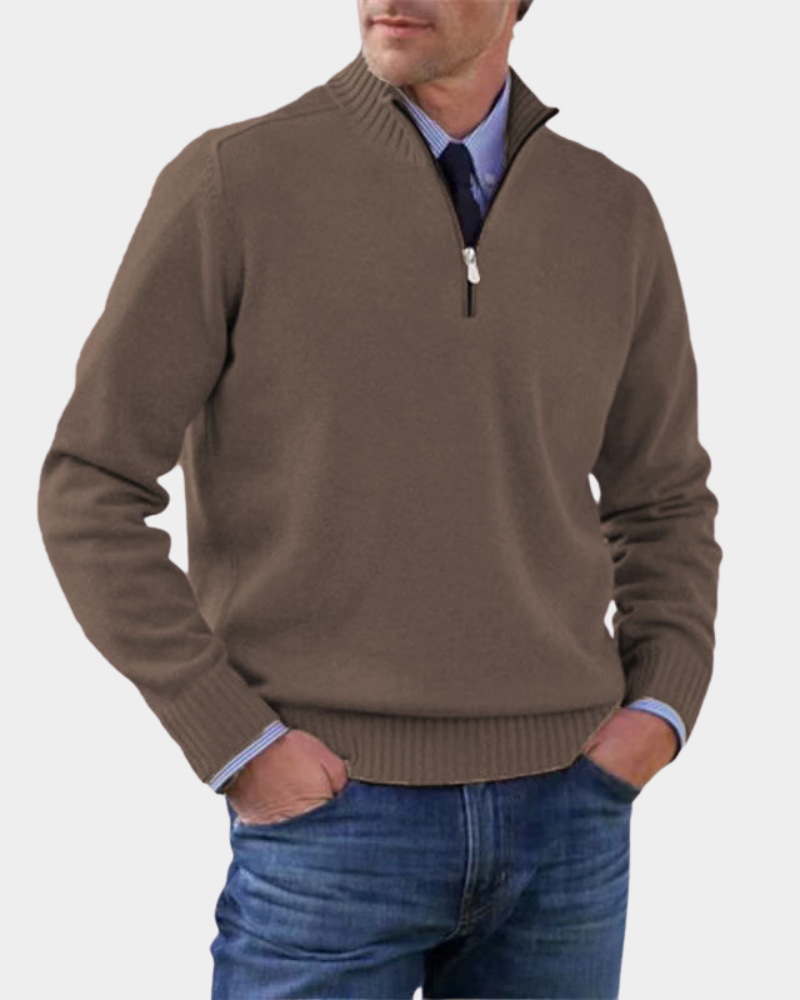 Pull Polyvalent à Col Zippé – Marron