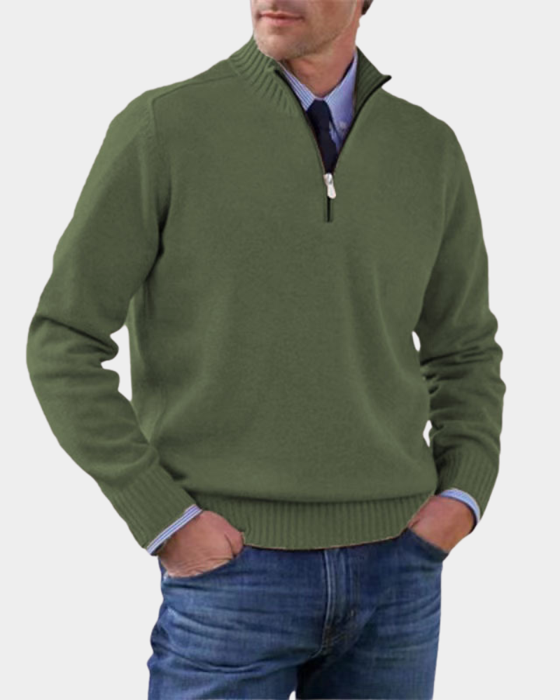 Pull Polyvalent à Col Zippé – Vert Foncé