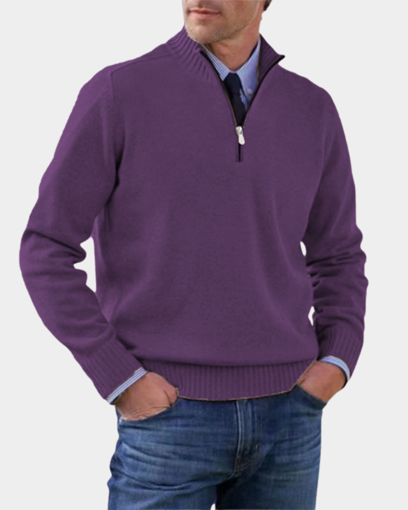 Pull Polyvalent à Col Zippé – Violet Foncé