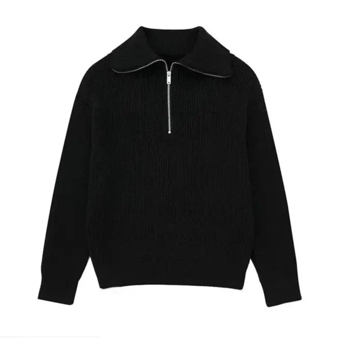Pull Rayé à Col Camionneur – Noir