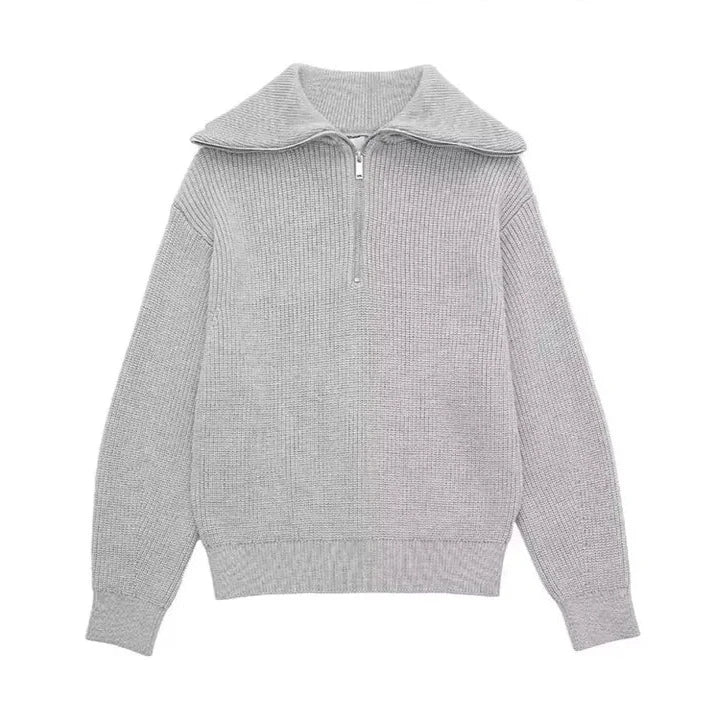 Pull Rayé à Col Camionneur – Gris