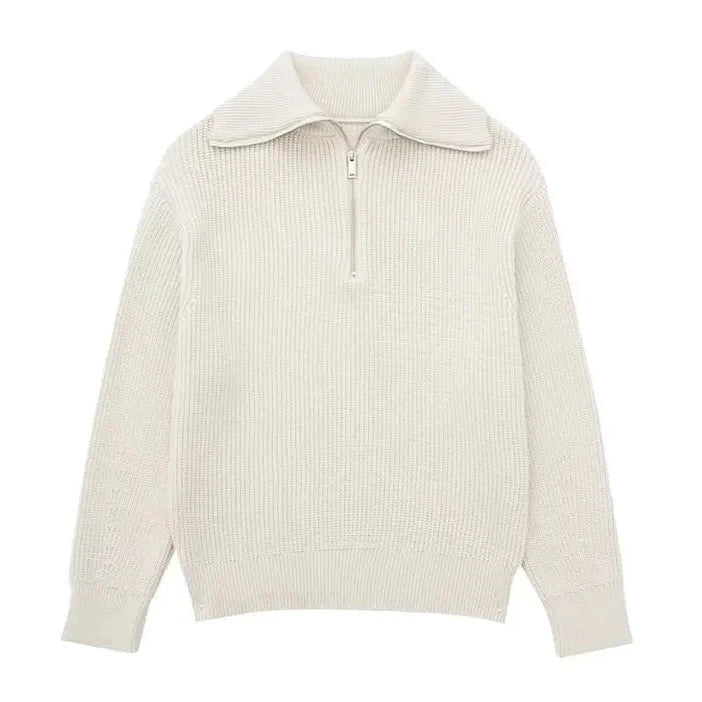 Pull Rayé à Col Camionneur – Blanc