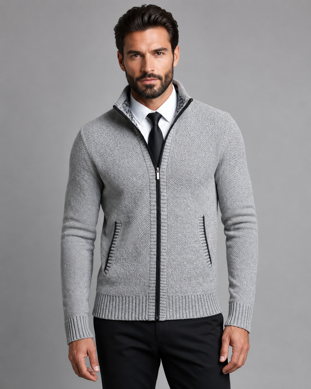 Pull Structuré Col Montant – Gris