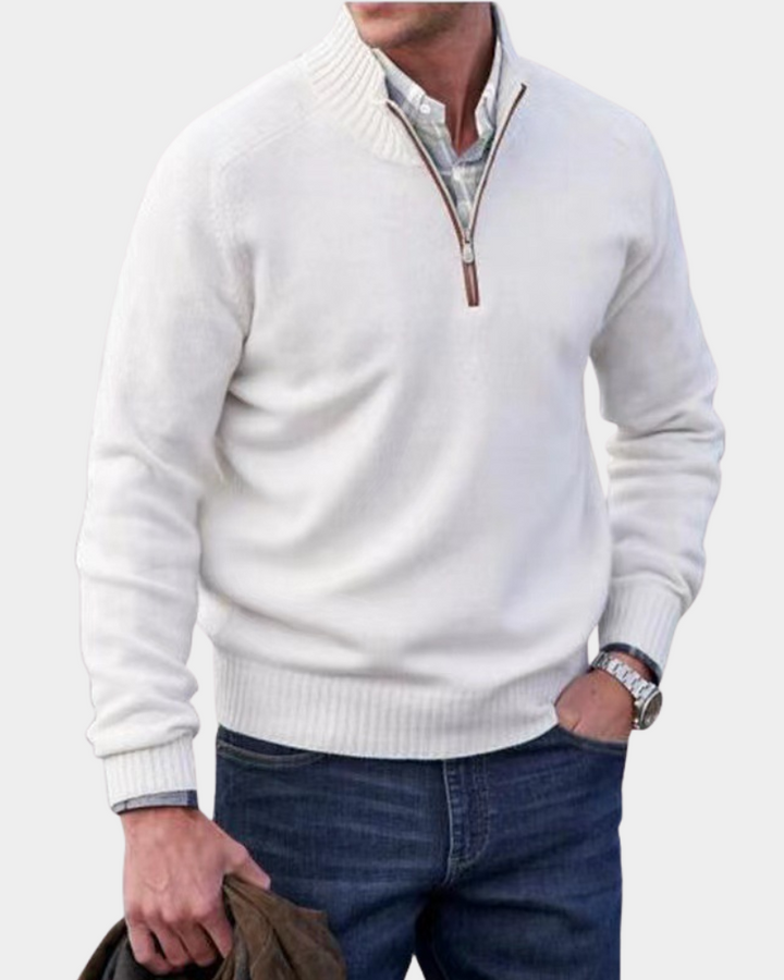 Pull Zippé à Col Montant – Blanc