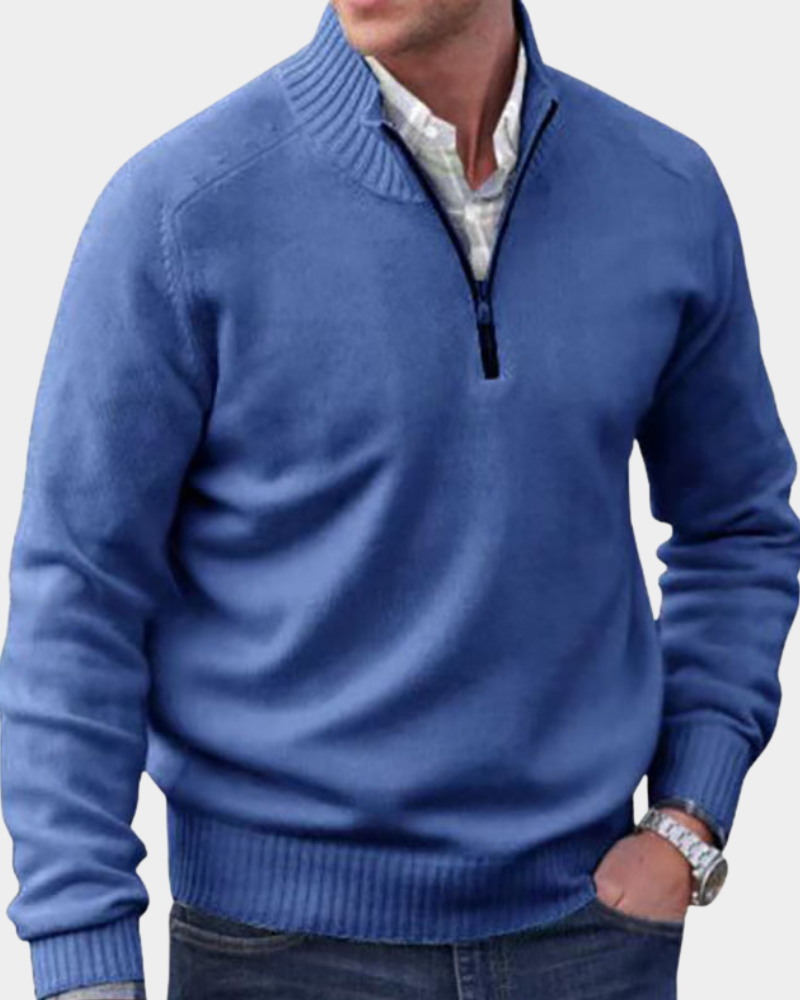 Pull Zippé à Col Montant – Bleu