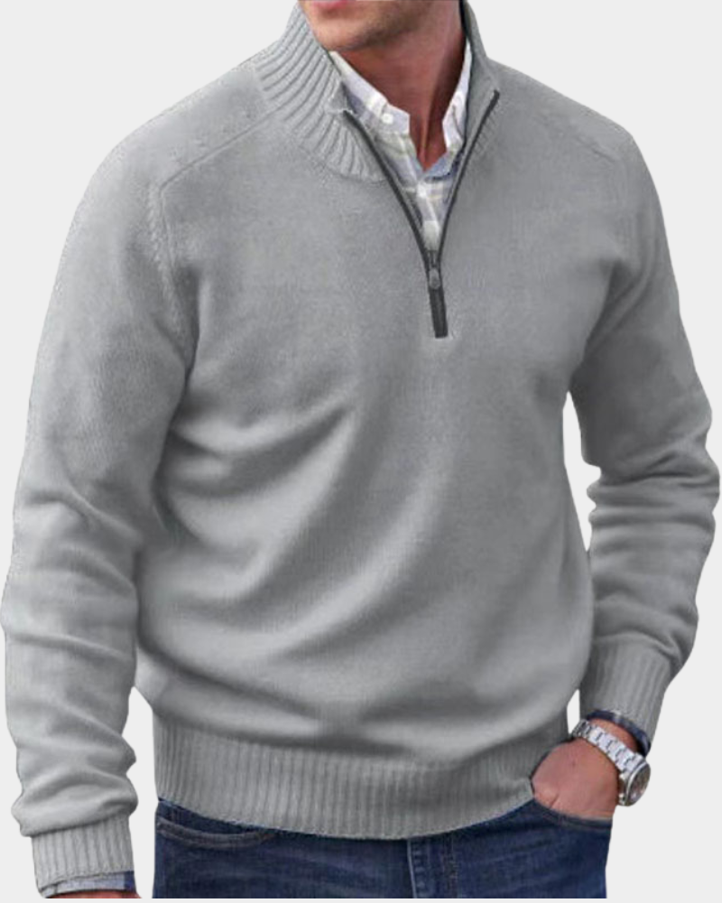Pull Zippé à Col Montant – Gris Clair