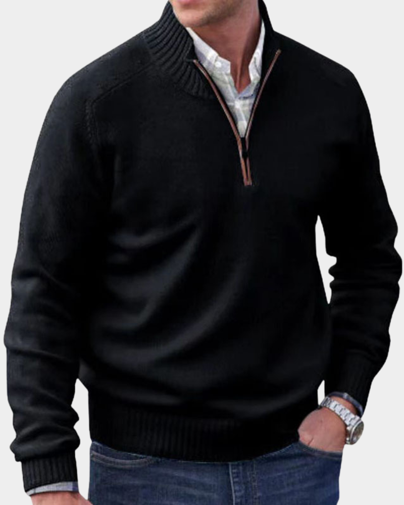 Pull Zippé à Col Montant – Noir