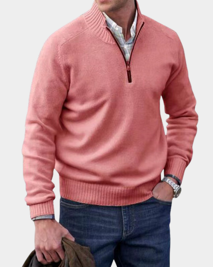 Pull Zippé à Col Montant – Rose