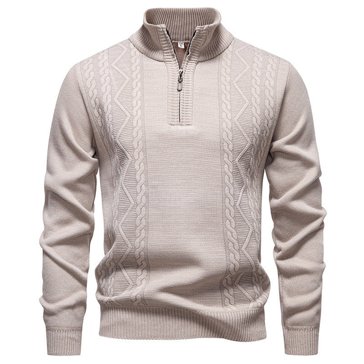 Pull Zippé à Motif Torsadé – Beige