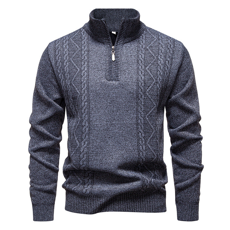 Pull Zippé à Motif Torsadé – Gris Clair