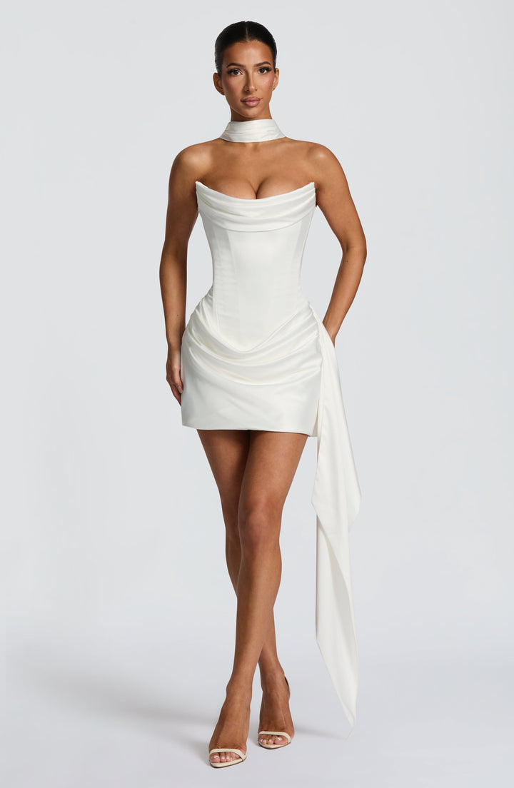 Robe Courte Bustier Drapée – Blanc